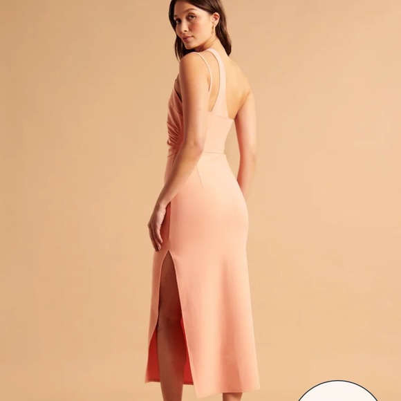 NWT Abercrombie and fitch Asymmetrical Ruched Maxi Dress in coral Size: Large - Picture 3 of 8
